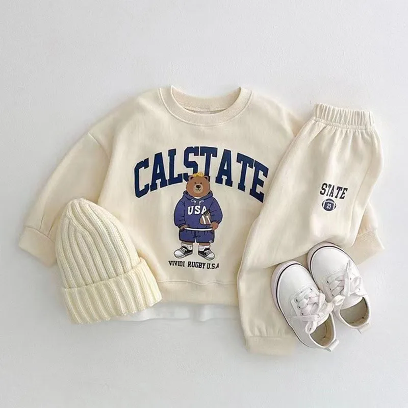 Top Trends: Baby Boy Girl Clothing Sets Children Bear Pullover Sweatshirts + Simple Solid Cotton Sports Pants 2pc Kids Clothes Boy New Suit Shoppable Styles