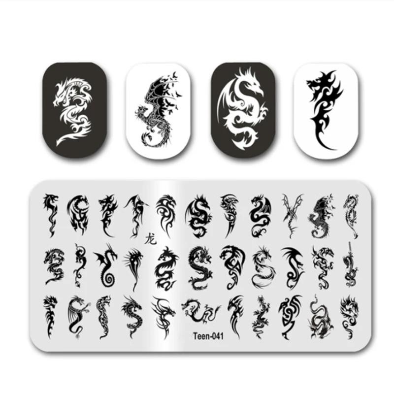 Top Trends: 12*6cm Chinese Dragon Letter Nail Art Stamping Plates Snake Leaf Face Flower Stamp Templates Printing Stencil NaiL Art Tool Shoppable Styles