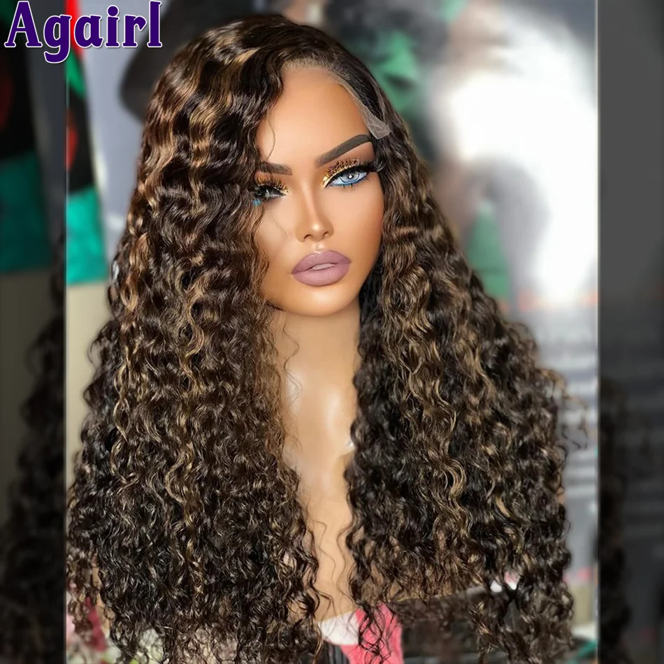 Top Trends: 200% Highlight Brown Glueless Wear Go Brazilian Water Wave Lace Frontal Wig 13X6 Curly Human Hair Wigs Transparent 6X4 Lace Wig Shoppable Styles