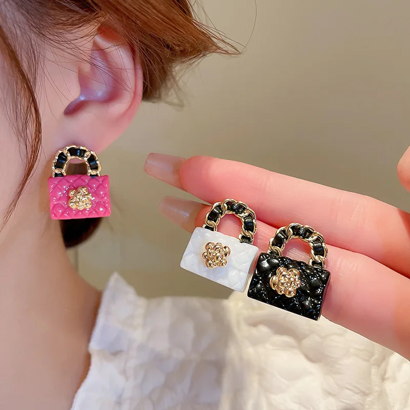 Top Trends: Luxury Flower Bag Design Earrings For Women White Pink Black Statement New Fashion Jewelry Wholesale Shoppable Styles