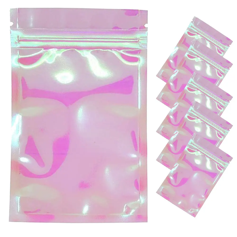 Top Trends: 50-100pcs Holographic Rainbow Film Laser Bag Resealable Zip Lock Packaging For DIY Jewelry Retail Candy Nail Beauty Gift Pouches Shoppable Styles