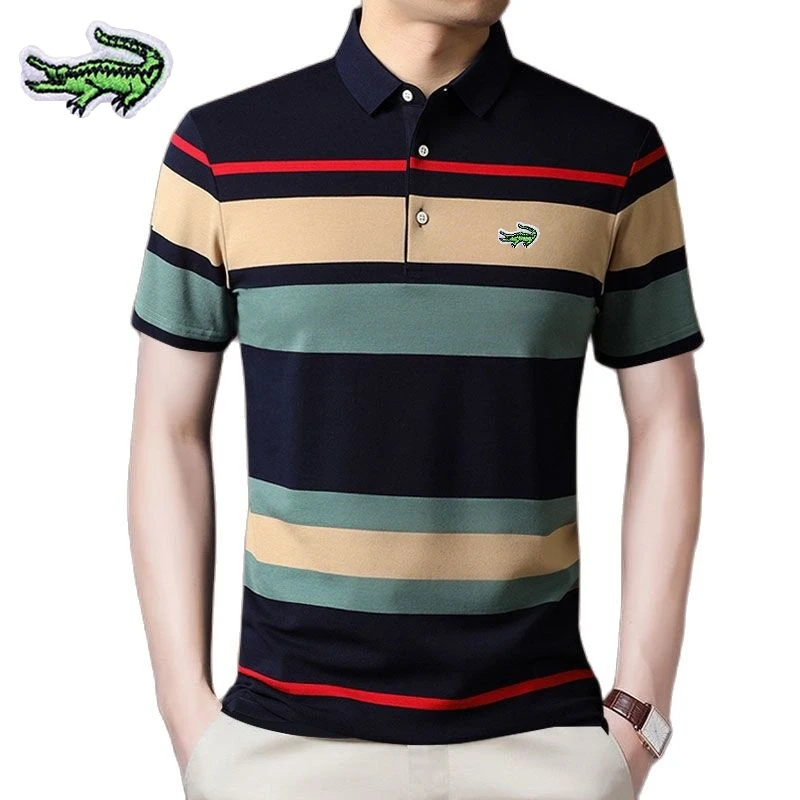 Top Trends: Men&#039;s Knitted Stripe Embroidered High End Polo Shirt New Summer Korean Fashion Business Casual Fit Polo Neck Short Sleeve T-shir Shoppable Styles