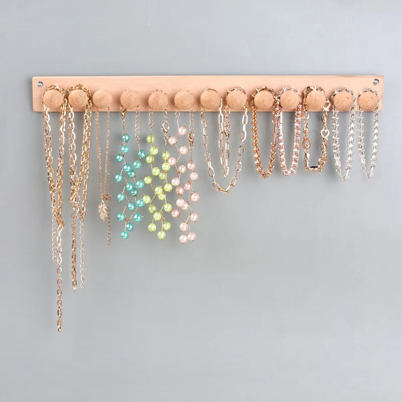 Top Trends: Hanging Jewelry Rack Wooden Wall Organizer With Round Ball Hooks For Holding Earring Bracelets Necklace Hair Accessories Display Shoppable Styles