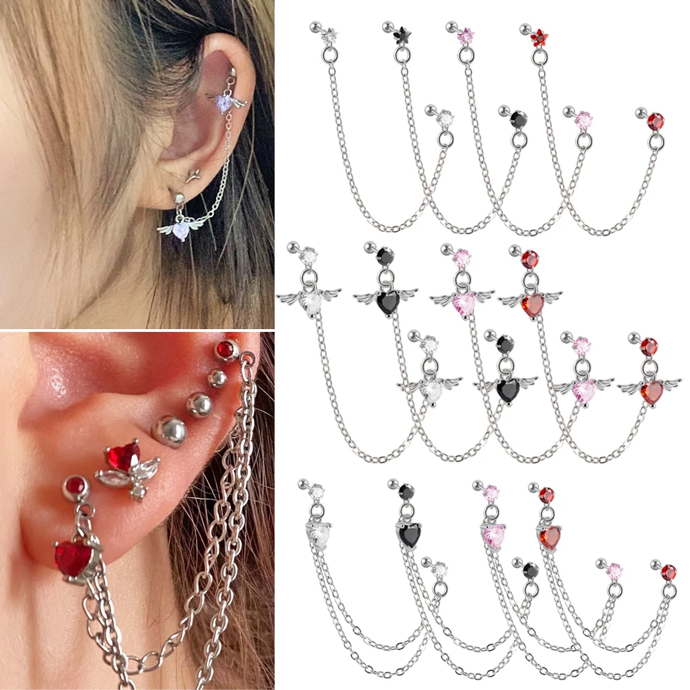 Top Trends: 1PC Surgical Steel CZ Gem Ear Tragus Cartilage Piercing Zircon Dangle Chain Earring Conch Ear Stud Helix Piercing Body Jewelry Shoppable Styles