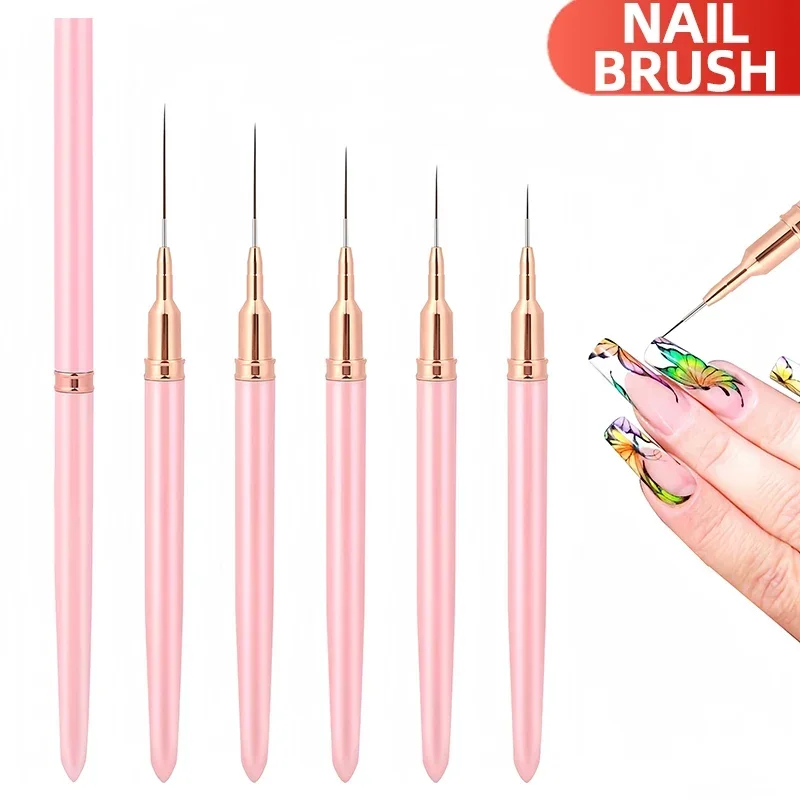 Top Trends: 1Pcs French Stripe Nail Art Liner Brush Set Pink Tips Ultra-thin Line Drawing Pen Carved UV Gel Painting Brushes Manicure Tools Shoppable Styles