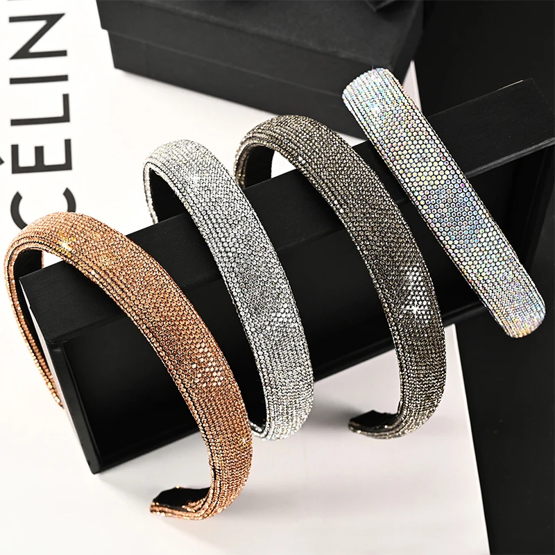 Top Trends: Shiny Full Rhinestone Headbands Sparkly Hair Hoop Crystal Beaded Hairbands Solid Color Head Hoop Non-slip Hair Accessories Shoppable Styles - Image 2