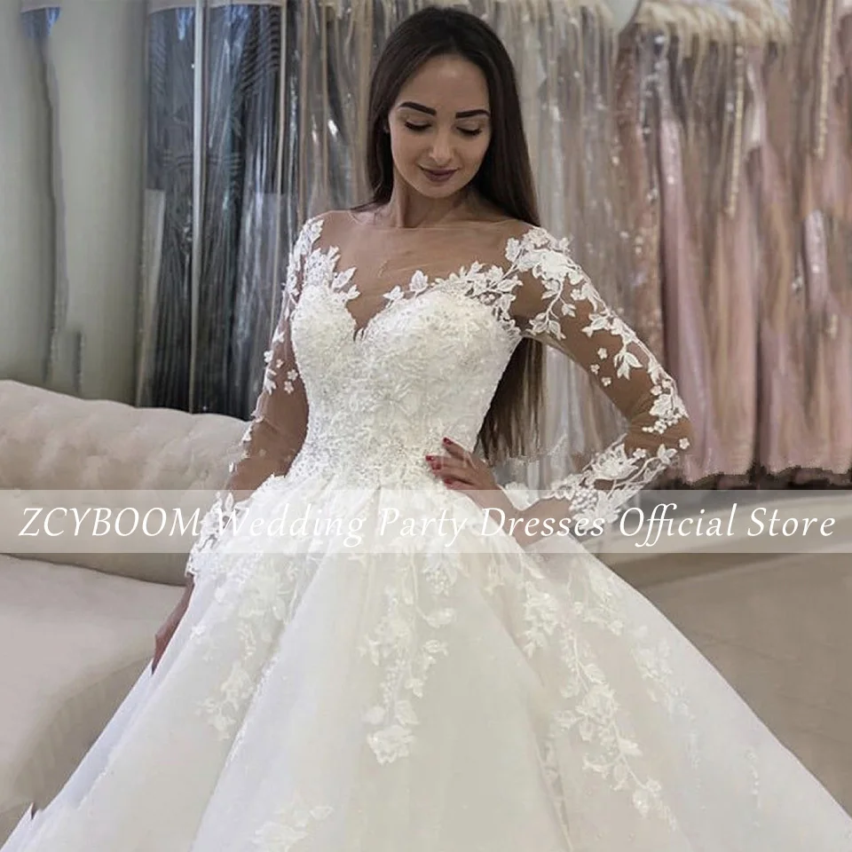 Top Trends: Elegant O-Neck Appliques Long Sleeves White Wedding Dress 2024 A-Line Floor Length Sweep Train Tulle Custom Made Bridal Gown Shoppable Styles - Image 2