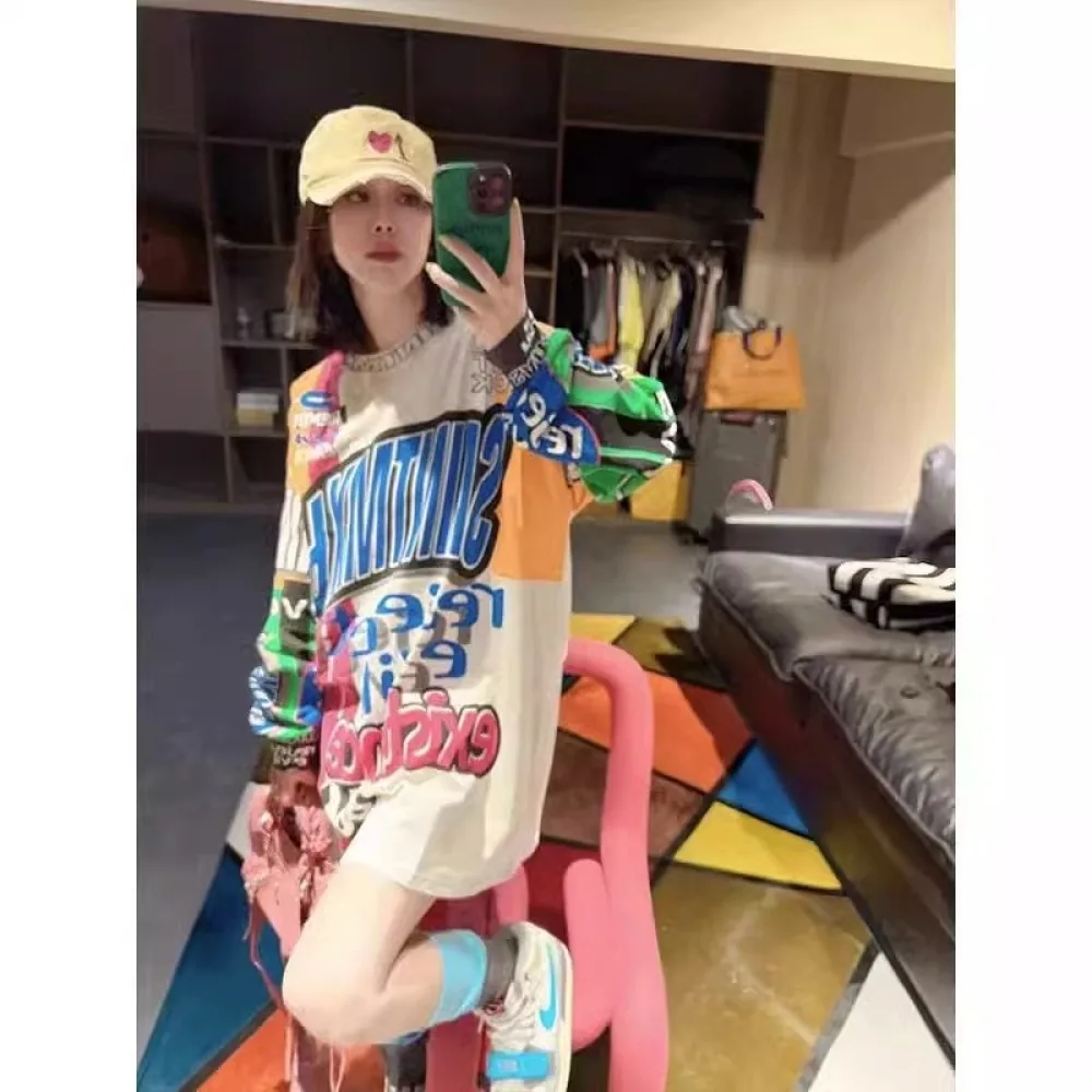 Top Trends: 150kg Plus Size Letter Full Print Women Colorful Sweatshirt New Design Casual Loose Lady Hoody Fashion Street Oversize Hoodies Shoppable Styles