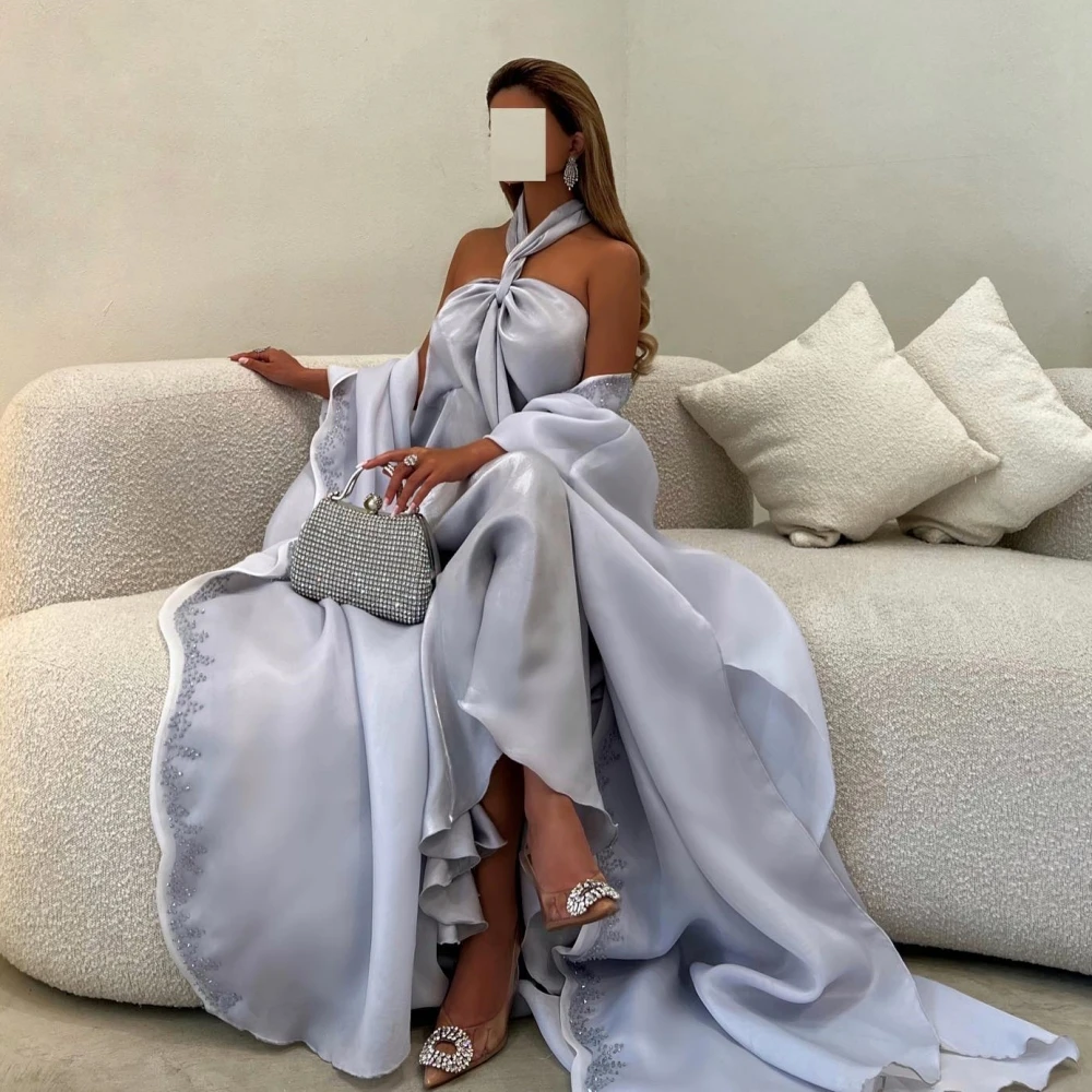 Top Trends: Exquisite Halter A-line Evening Dresses High Quality Stole Taffeta Floor Length فساتين سهره فاخره Prom Vestidos De Noche Shoppable Styles