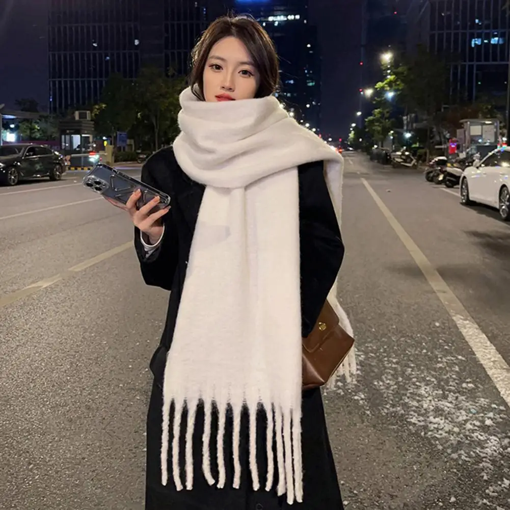 Top Trends: Women Winter Solid Color Scarf Tassel Trim Imitation Cashmere Thick Shawl Elegant Large Long Warm Scarf Fashion Accessories Shoppable Styles