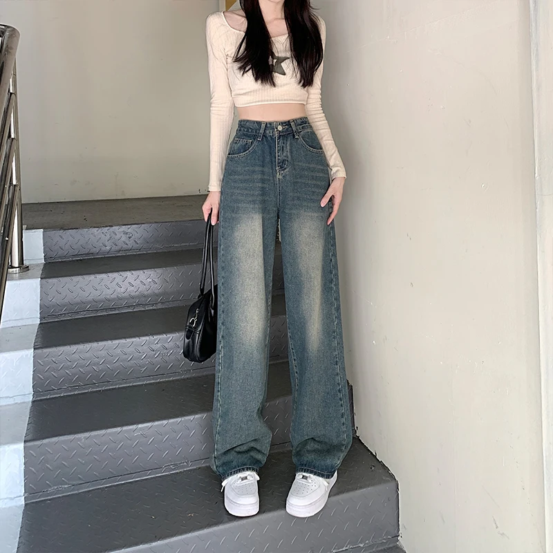 Top Trends: Wide Leg Jeans For Women High Waist Baggy Straight Trousers Woman Clothing Fashion Retro Blue Denim Pants Streetwear Female Mom Shoppable Styles