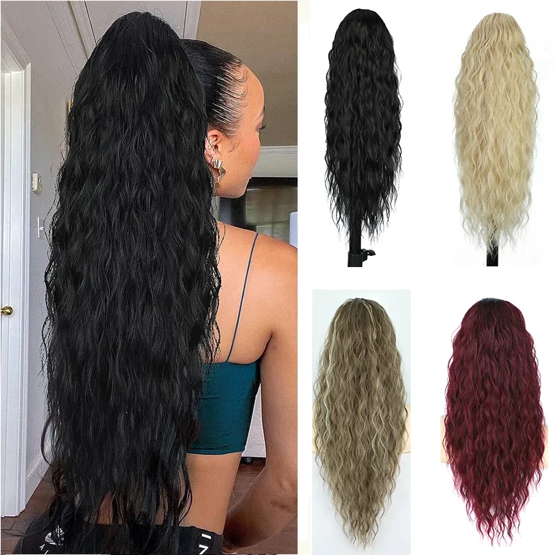 Top Trends: 26inch Drawstring Clip In Ponytail Hair Extensions For Black Women Natural Synthetic Water Wave Ponytail Black Blonde Horse Tail Shoppable Styles