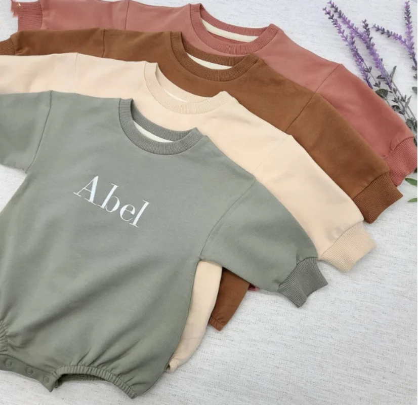 Top Trends: Embroidered Name Newborn Baby Girl Boy Solid Color Cotton Romper Infant Toddler Long Sleeve Jumpsuit Spring Hoodie Baby Clothes Shoppable Styles