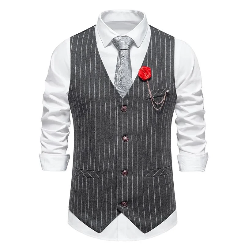 Top Trends: 2024 New Men's Striped Vest Tweed Single Breasted Business Casual Vest Suit Retro Vest Party Wedding Clothes Shoppable Styles