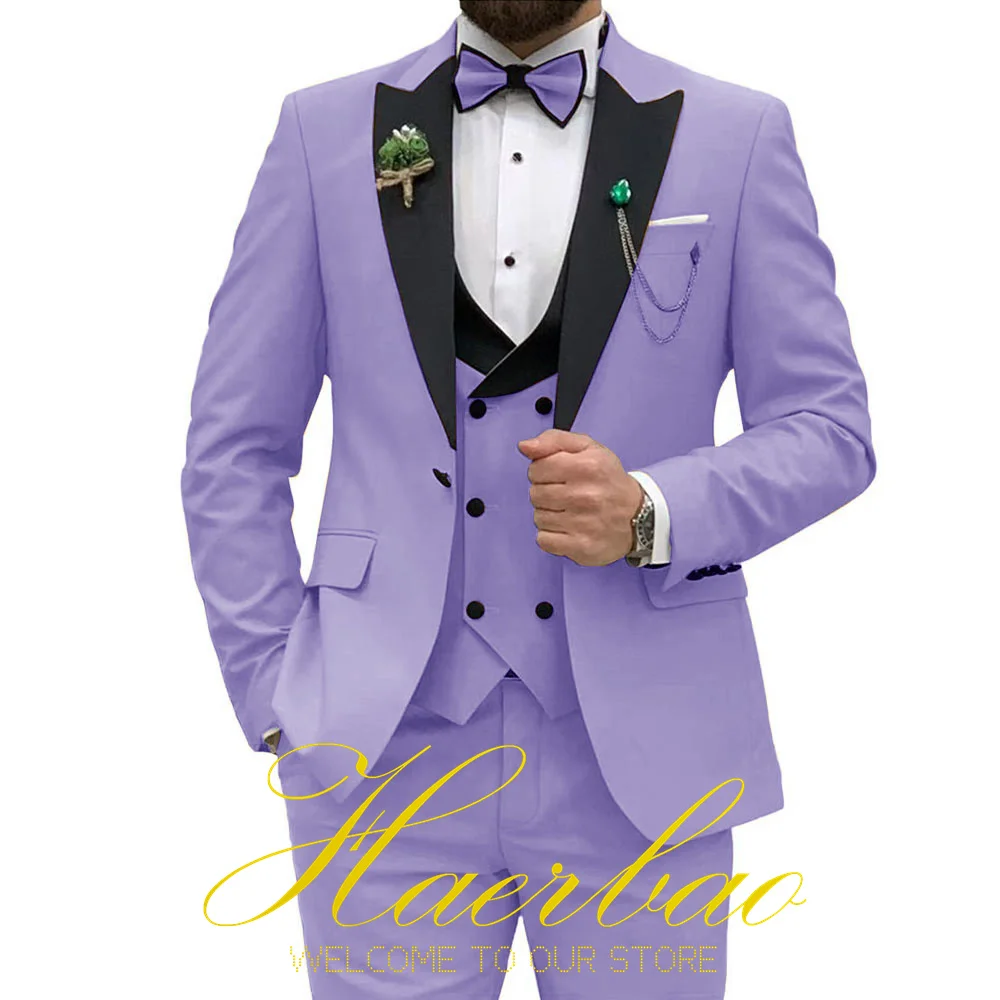 Top Trends: Violet Color Mens Wedding Suit 3 Piece Set (Jacket+ Vest+ Pants) Groom Party Tuxedo Formal Tailored Clothes Shoppable Styles