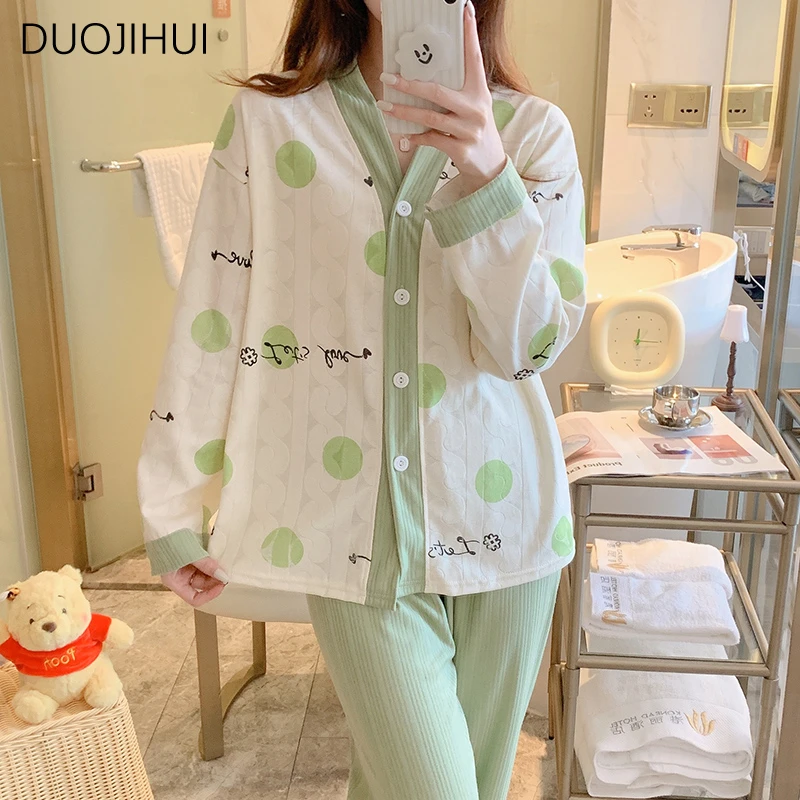 Top Trends: DUOJIHUI Classic Contrast Color Two Piece Female Pajamas Set Autumn Loose Chic Dot Simple Casual Fashion Home Pajamas For Women Shoppable Styles - Image 4