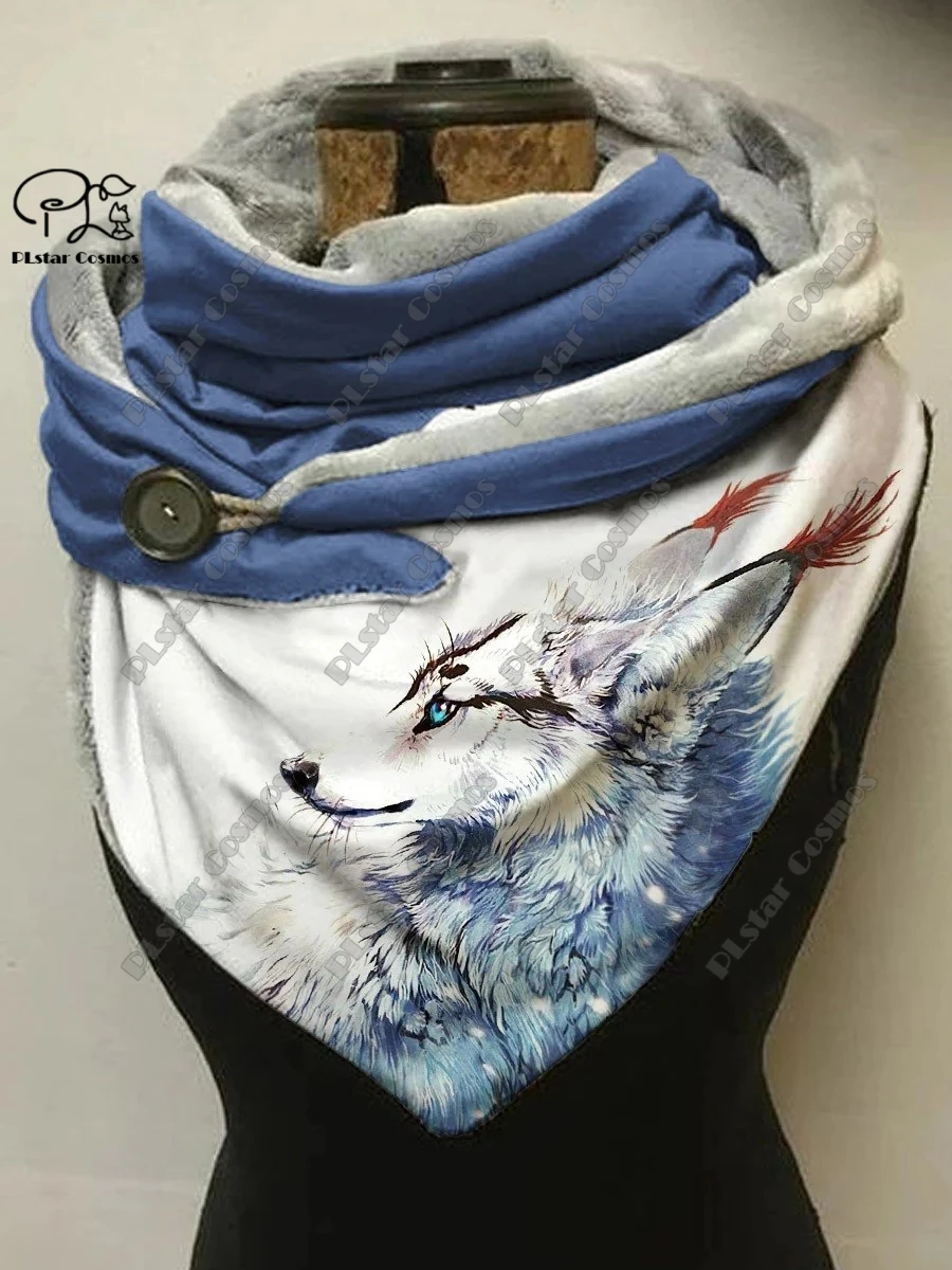 Top Trends: PLstar Cosmos 3D Printed Animal Series Cute Wolf Pattern Printed Warm Shawl Scarf Spring And Winter Small Triangle Scarf L-2 Shoppable Styles - Image 2