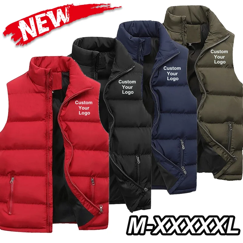 Top Trends: Fashion Men's Custom Your Logo Casual Jacket Fashionable Warm Down Vest Slim Fit Sleeveless Thicken Stand Collar Vest Jacket Shoppable Styles