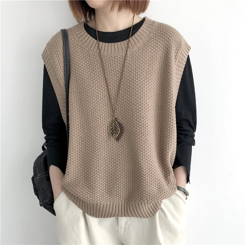 Top Trends: One Size Knitted Vest Women's Sleeveless Vest Round Neck Early Autumn Irregular Pullover Top Layered Over Western Style Sweater Shoppable Styles - Image 2