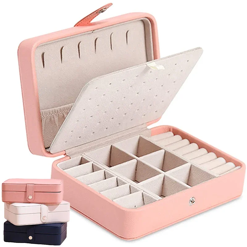 Top Trends: Jewelry Boxes Portable Travel PU Leather Double Layer Button Lock Earrings Large Storage Display Organizer Case Jewelry Box Shoppable Styles