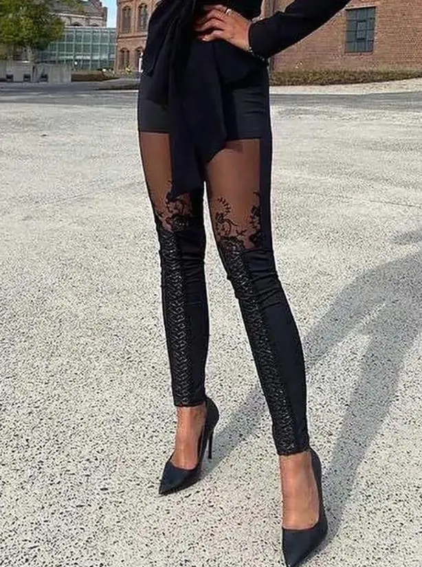 Top Trends: Summer Pants Women 2023 Commuting Fashion Versatile Casual Sexy Sheer Mesh Lace Embroidery Patch Skinny Y2k Pencil Trousers Shoppable Styles