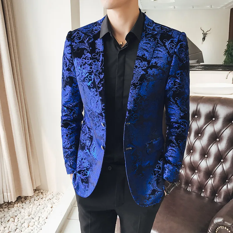 Top Trends: Gold Cashew Flowers Printed Luxury Blazers Men Slim Fit Silver Stage Costumes For Singers Mens Fashionable Suit Jackets 5XL Shoppable Styles