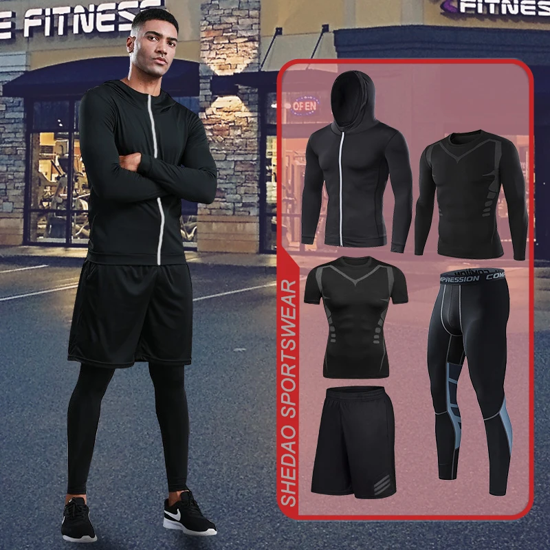 Top Trends: Mens Fitness Sportswear Set Gym Running Compression Tracksuit Suit Jogging Tight Sports Wear Clothes Dry Fit Lycra Leggings Shoppable Styles