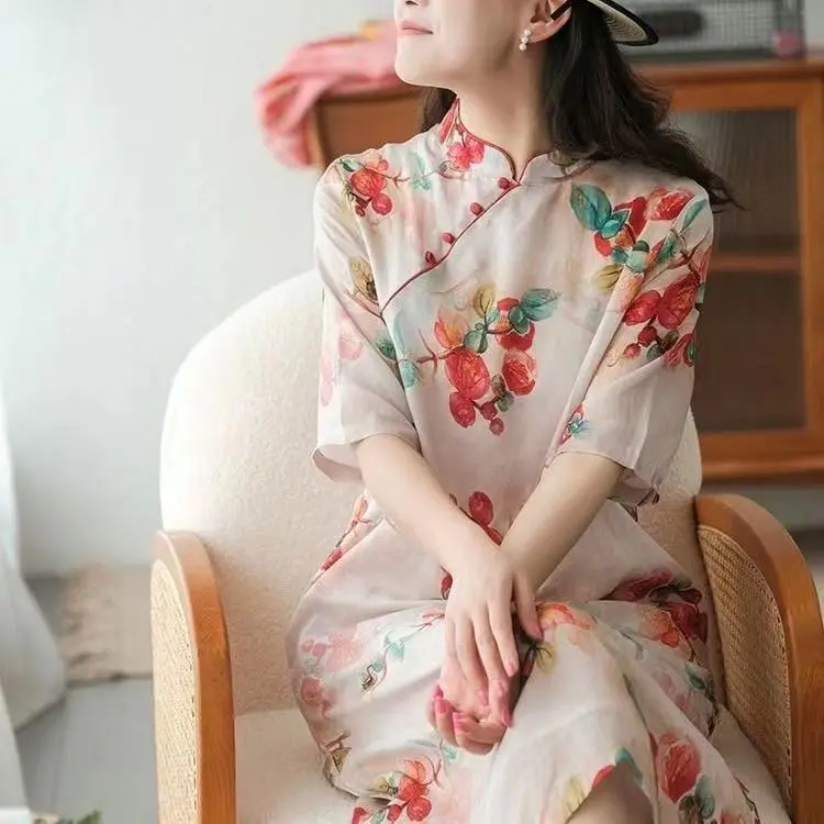 Top Trends: 2024 New Chinese Style Traditional Cheongsam Dress Vintage Qipao Dress Oriental Style Floral Cotton Linen Comfortable Dress Shoppable Styles