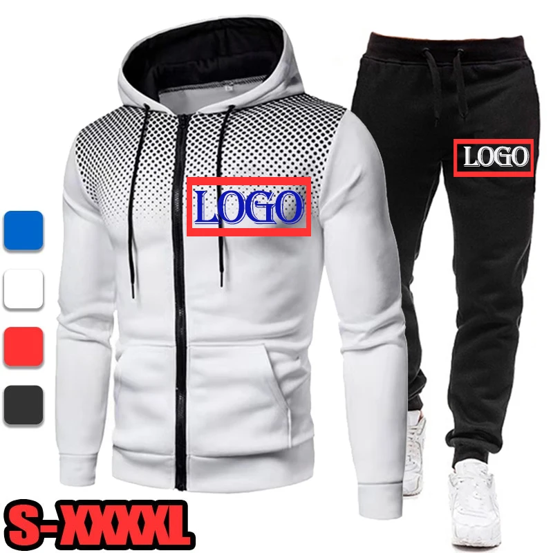 Top Trends: New Brand Men Tracksuit Make Your LOGO Zip Cardigan+ Black Pant 2Piece Set Outdoor Casual Spring Autumn Male Sportswear Plus Size Shoppable Styles