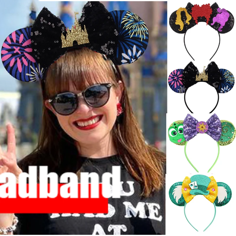 Top Trends: 2023 Disney Castle Fireworks Mouse Ears Headband Sequins Bow Hairband For Girls Children Featival Party DIY Hair Accessories Shoppable Styles