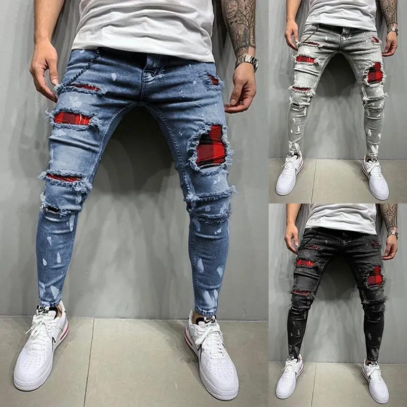 Top Trends: 2023 Fashion Men Jeans Streetwear Knee Hole Ripped Stretch Skinny Denim Pants Autumn Summer Jeans For Men Jogger Pants Slim Fit Shoppable Styles