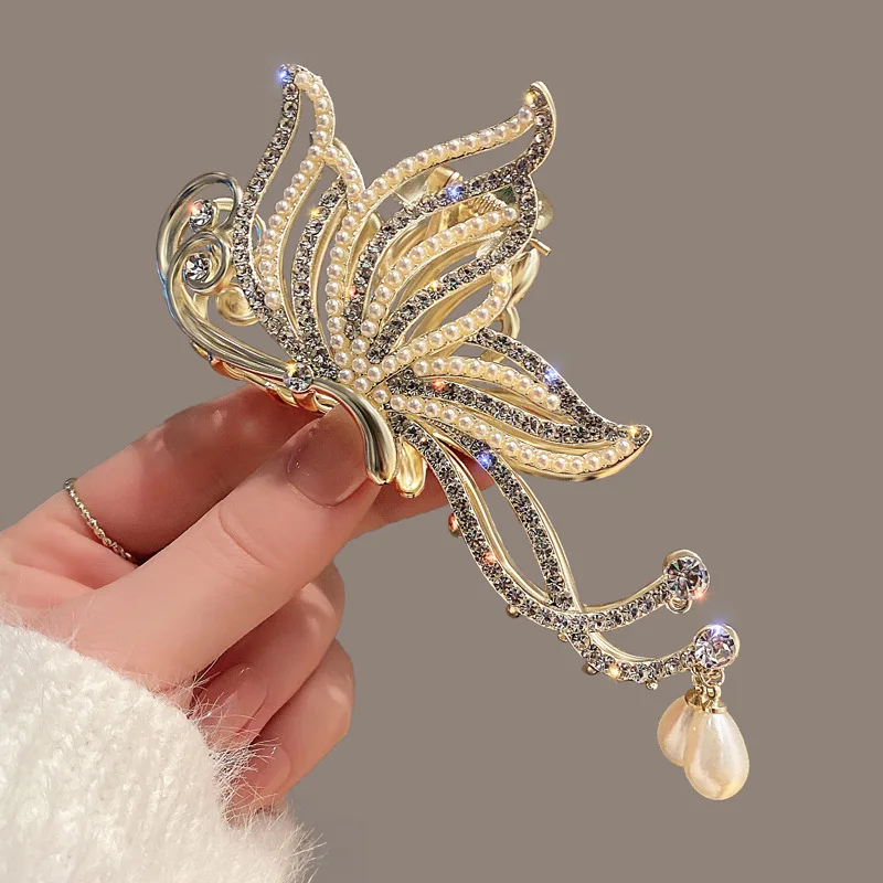 Top Trends: VANIKA Fashion Butterfly Hair Claw Rhinestone Pearls Hair Clips For Women And Girl Ponytail Claw Clip Hair Accessories Gifts Shoppable Styles - Image 4