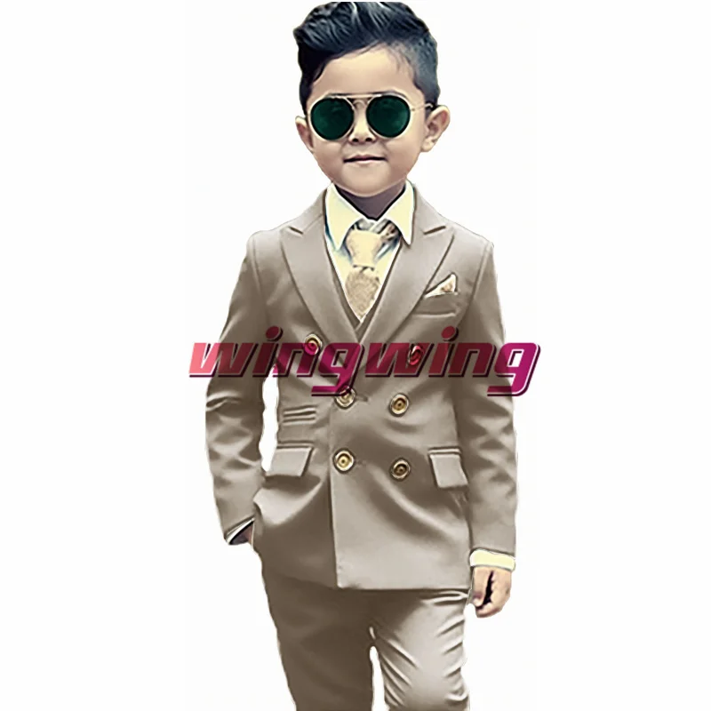 Top Trends: Green Boys Suit Wedding Two Piece Double Breasted Jacket Pants Fashion Gold Button Clothes Kids Blazer Shoppable Styles - Image 3