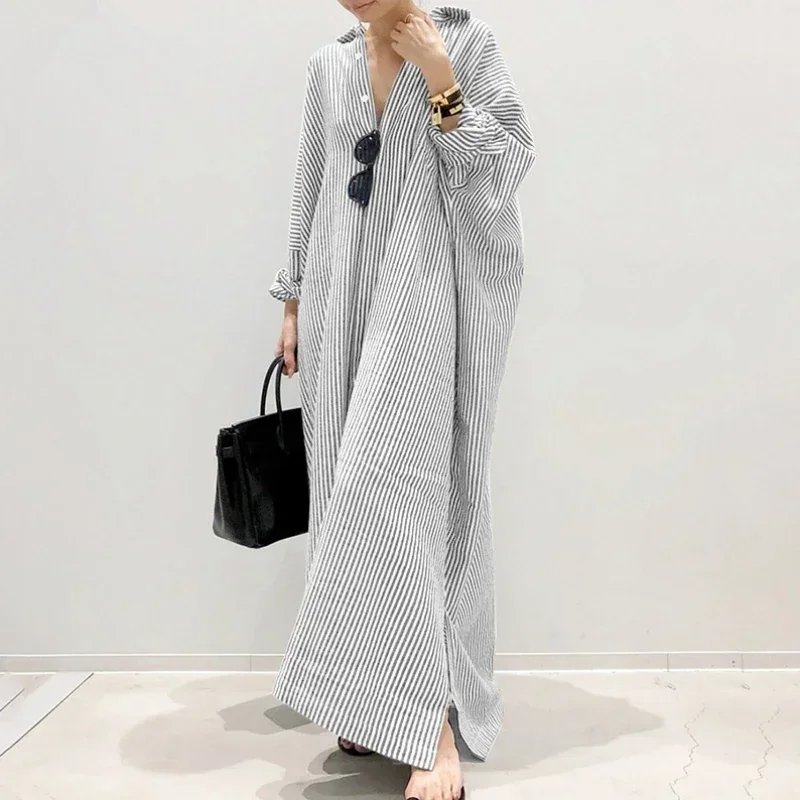 Top Trends: Summer New Dresses For Woman Fashion Striped Cardigan Loose Large Casual Temperament Commuter Irregular Women&#039;s Long Dress Tops Shoppable Styles