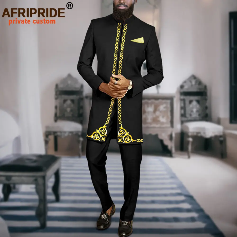 Top Trends: Men`s Suit African Clothes Embroidery Blazer And Ankara Pants 2 Piece Set Formal Outfits Dashiki Attire With Kerchief A2316066 Shoppable Styles