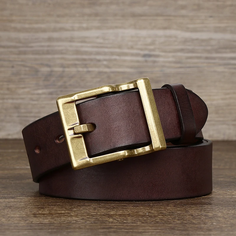 Top Trends: Thick Cowhide Copper Buckle Genuine Leather Casual Jeans Belt Men High Quality Retro Luxury Male Strap Designer Leather Belts Shoppable Styles - Image 4