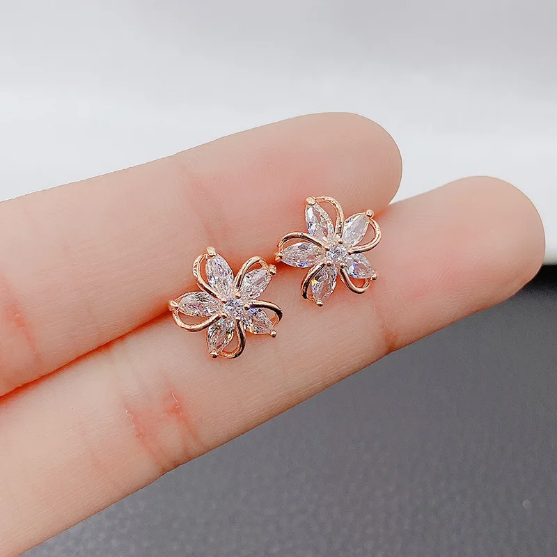 Top Trends: Delicate Gold Color Flower Stud Earrings With Tiny Zircon Paved Shiny Petal Earring For Women Cute Girls Lady Dangler Jewelry Shoppable Styles