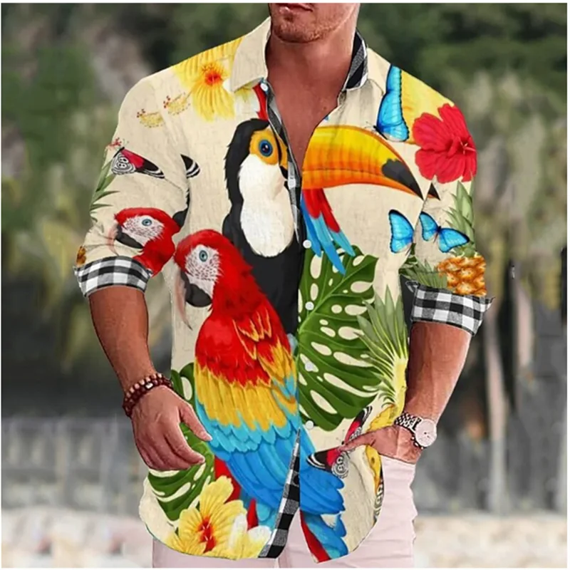 Top Trends: Fashion Men's Shirt Parrot 3D Printing Single Breasted Lapel Shirt Outdoor Street Long Sleeve Clothes Designer Casual 2023 Shoppable Styles