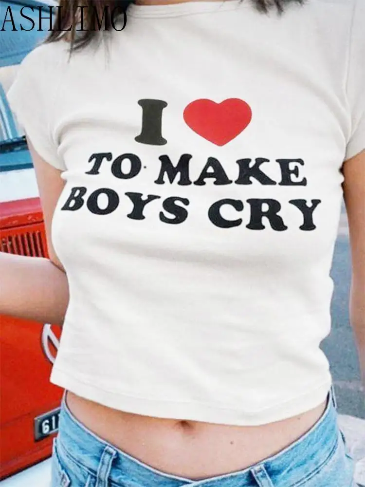 Top Trends: Women Y2k Crop Tops I Love To Make Boy Cry Letter Print Harajuku Summer T-Shirt Short Sleeve Funny Kawaii Streetwear Cropped Top Shoppable Styles