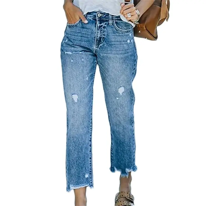 Top Trends: High Waist Broken Holes Straight Leg Jeans Women Trend Streetwear Comfortable Casual Denim Pants Female Polished White Trousers Shoppable Styles