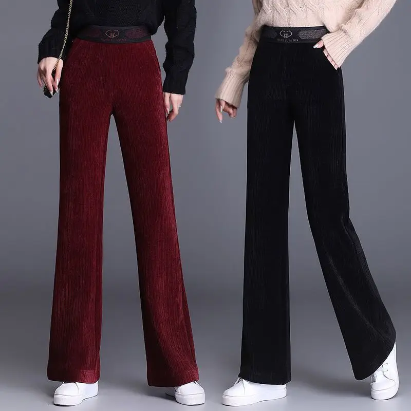 Top Trends: Korean New Women Corduroy Fleece Pants Autumn Winter Fashion Casual High Waist Solid Loose Thicken Vintage Straight Trousers Shoppable Styles