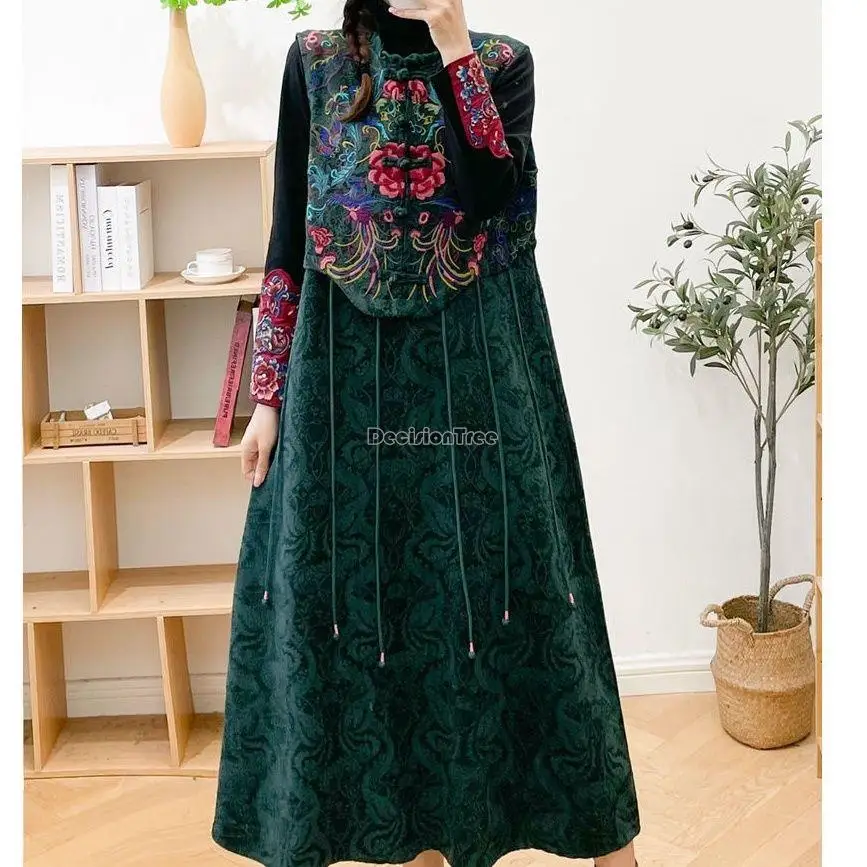 Top Trends: 2023 Autumn / winter New Women Cotton And Linen Jacquard Embroidery Sleeveless Vest Sundress Retro Chinese Ethnic Style Dress G959 Shoppable Styles