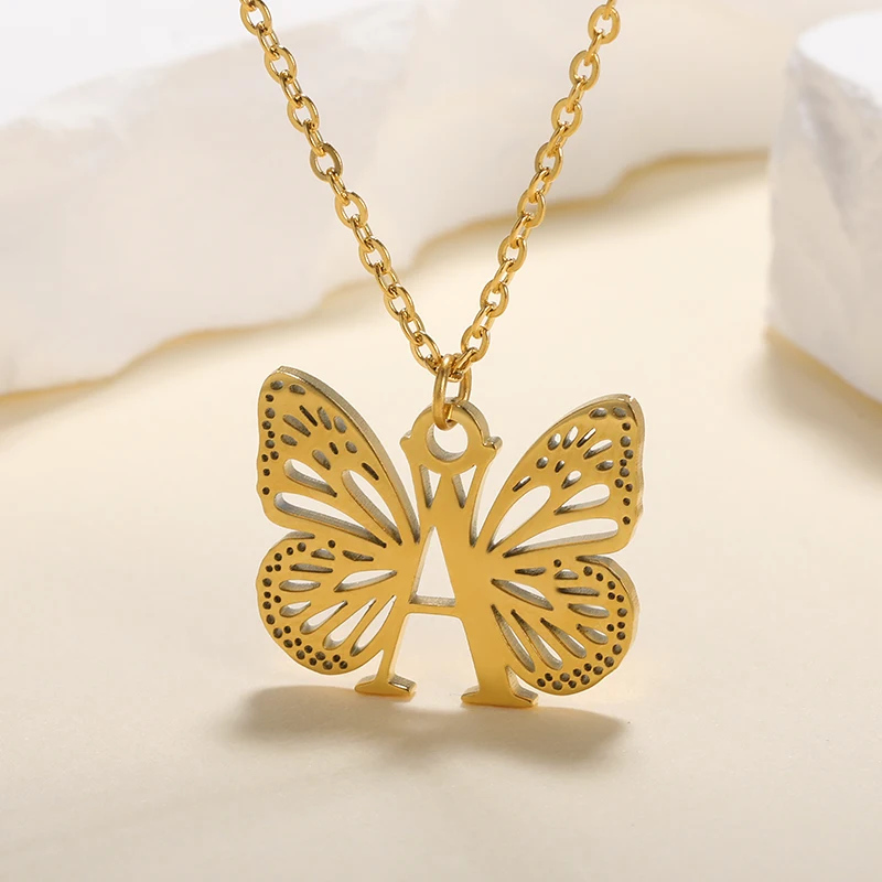 Top Trends: Initial Letter With Butterfly Necklace For Women Butterfly Jewelry Stainless Steel Alphabet Pendant Choker Necklace Female Gift Shoppable Styles - Image 2