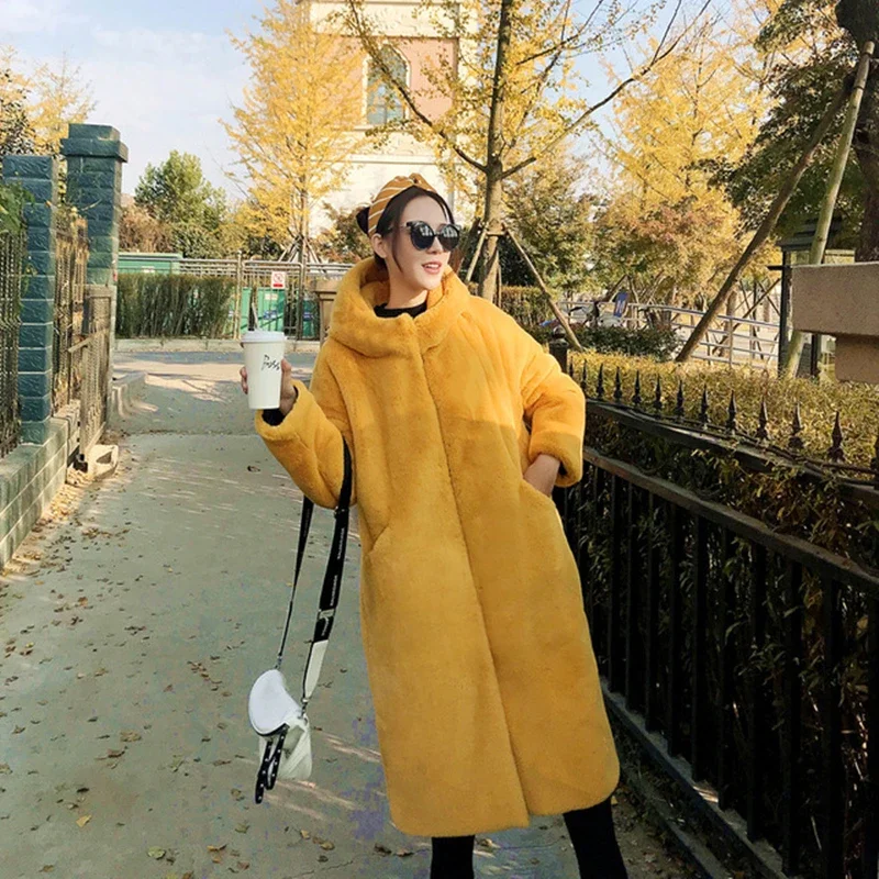 Top Trends: Hooded New Winter Solid Women Faux Fur Coats Ladies Thicken Warm Outwear Faux Rabbit Fur Jackets 2023 Female Loose Long Overcoat Shoppable Styles