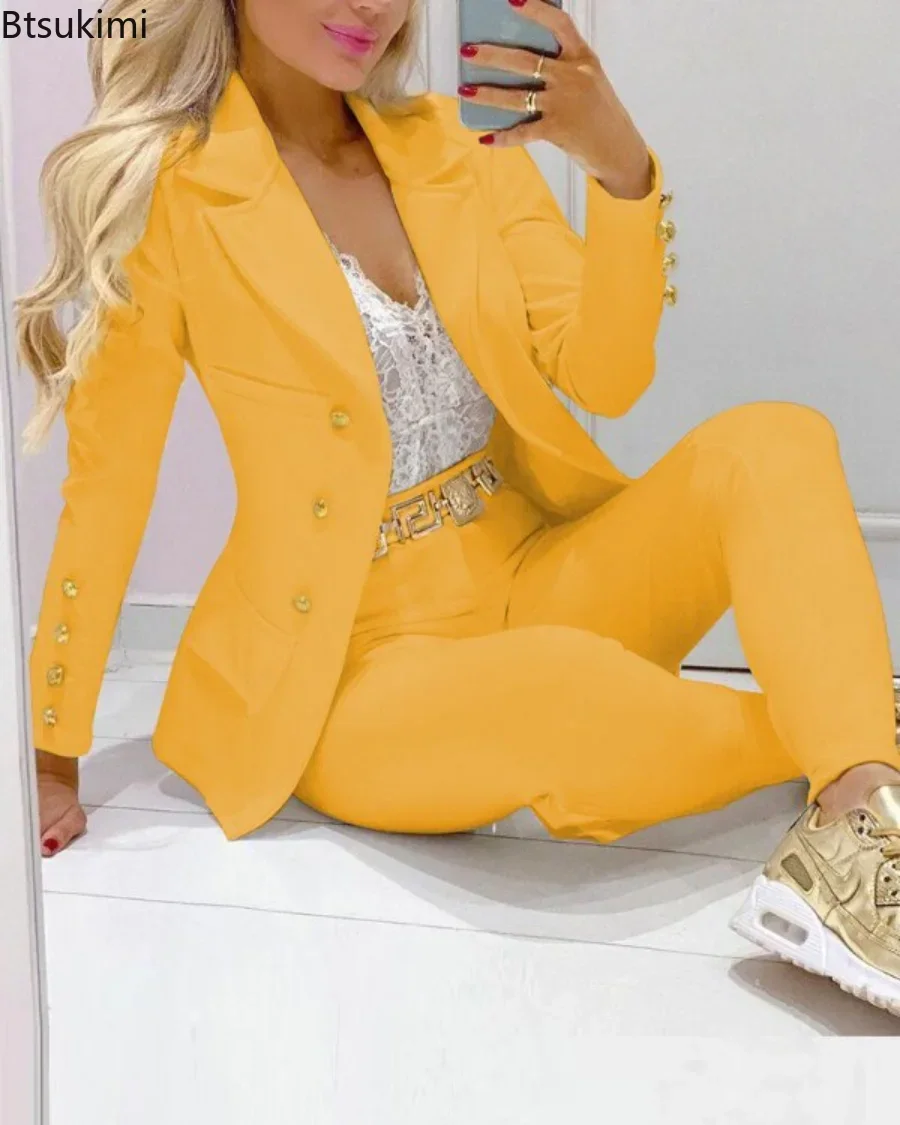 Top Trends: 2024 Women's 2pcs Tracksuits Solid Long Sleeve Blazer Pants Suit Sets Office Lady Tracksuit Two Piece Set Fitness Outfits Woman Shoppable Styles