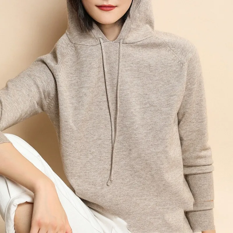 Top Trends: 2023 Spring Autumn Winter Hooded Sweater Women&#039;s Underlay Pullover Sweater Loose Pullover Fashion Casual Solid Sweet Aesthe Tops Shoppable Styles