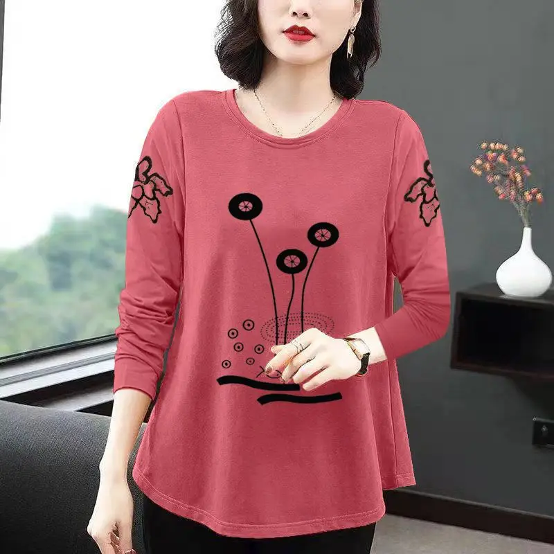 Top Trends: Female Clothing Floral Printed Pullovers Casual Fashion Round Neck Spring Autumn New Commute Long Sleeve All-match Loose T-shirt Shoppable Styles