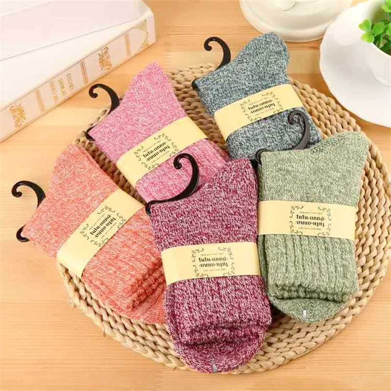 Top Trends: 5 Pairs Women Ladies Men Thick Winter Thermal Socks Warm Wool Nordic Novelty Solid Color Autumn Winter Home Floor Bed Socks Shoppable Styles