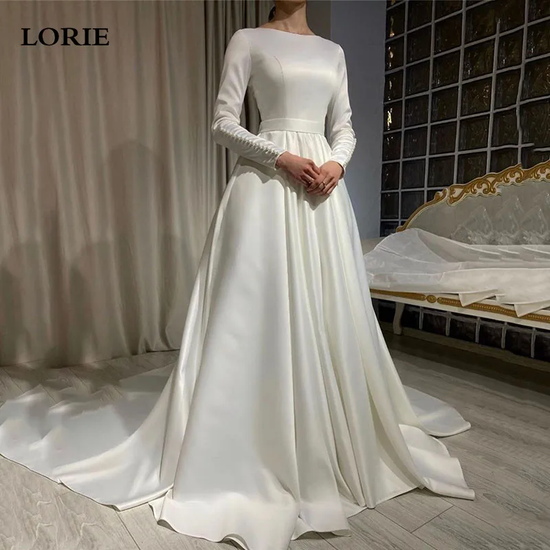 Top Trends: LORIE Elegant Satin Wedding Dresses A Line Long Sleeve Scoop Neck Bride Dress Elegant Classic Modest Bride Wedding Gowns Shoppable Styles