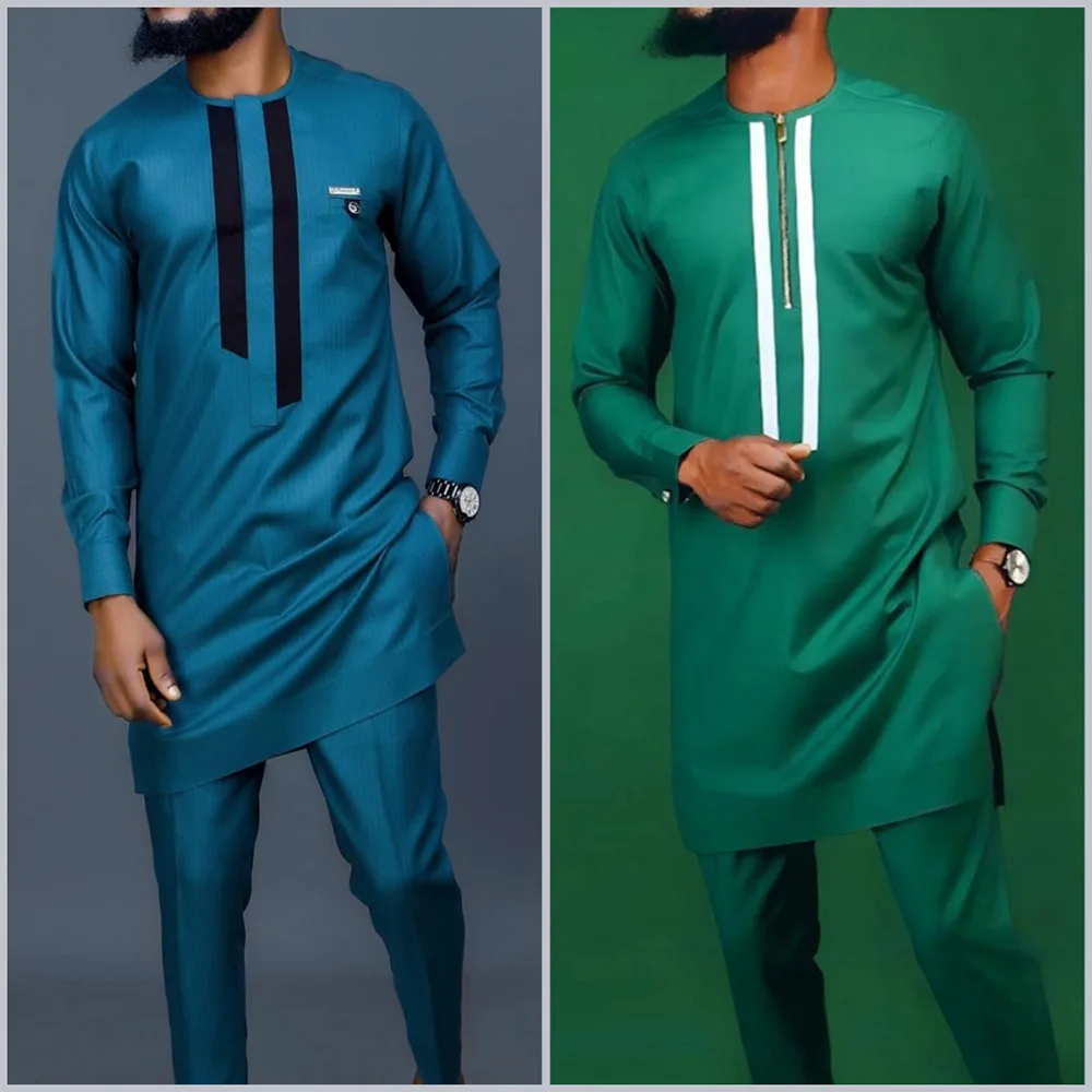 Top Trends: Summer African Men&#039;s Traditional Elegant Suits Outfit Dashiki 2Pc Shirt &amp; Pants Full Set Designer Clothes Abaya Brand Costume Shoppable Styles